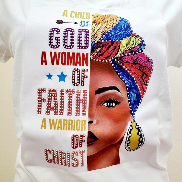 Women "A Child Of God" Graphic White V-Neck T-Shirt Print Size XL - Picture 3 of 7